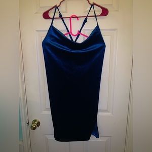 SHEIN velvet blue cross back dress